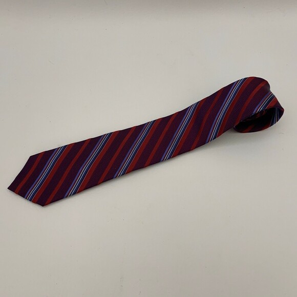Joseph Abboud Men's Tie Necktie Striped Purple Red Blue White 100% Silk NWT - Picture 1 of 6